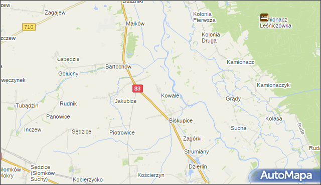 mapa Kowale gmina Sieradz, Kowale gmina Sieradz na mapie Targeo