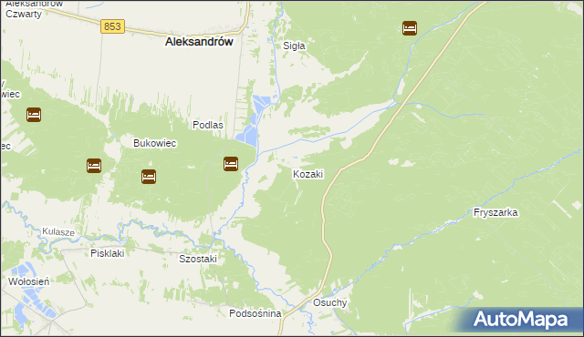 mapa Kozaki gmina Łukowa, Kozaki gmina Łukowa na mapie Targeo