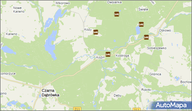 mapa Kozin gmina Czarna Dąbrówka, Kozin gmina Czarna Dąbrówka na mapie Targeo