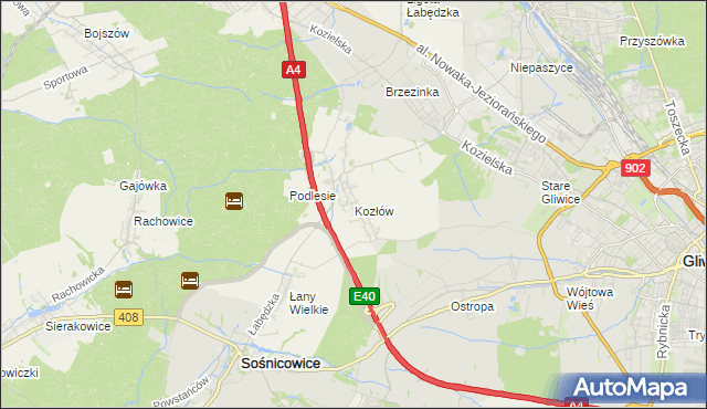 mapa Kozłów gmina Sośnicowice, Kozłów gmina Sośnicowice na mapie Targeo