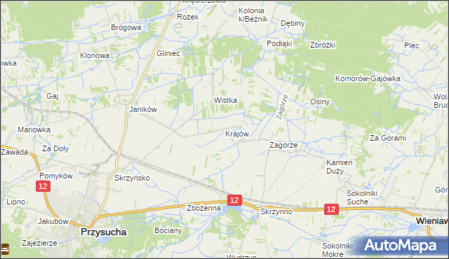 mapa Krajów gmina Przysucha, Krajów gmina Przysucha na mapie Targeo