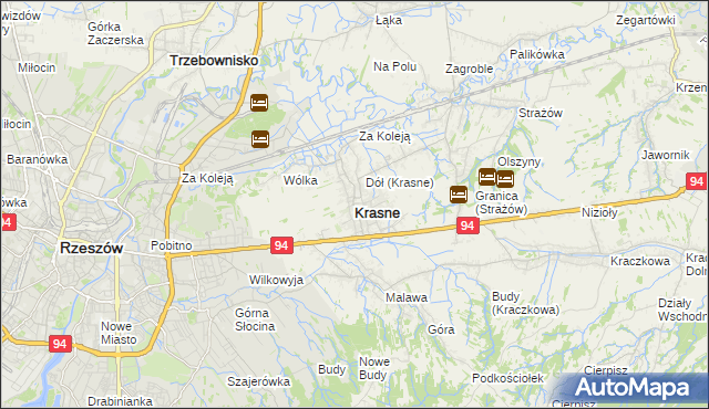 mapa Krasne powiat rzeszowski, Krasne powiat rzeszowski na mapie Targeo