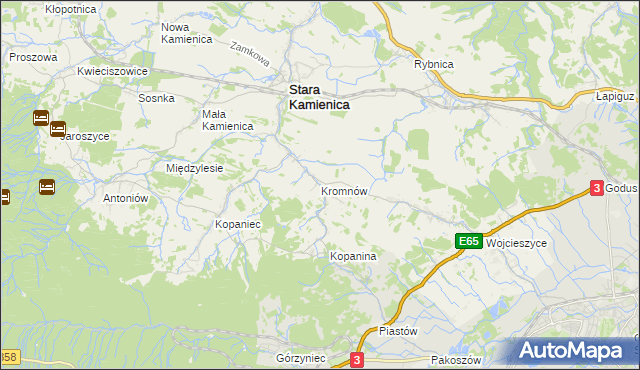mapa Kromnów gmina Stara Kamienica, Kromnów gmina Stara Kamienica na mapie Targeo