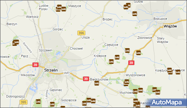 mapa Krzepice gmina Strzelin, Krzepice gmina Strzelin na mapie Targeo