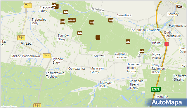 mapa Krzewa gmina Iłża, Krzewa gmina Iłża na mapie Targeo