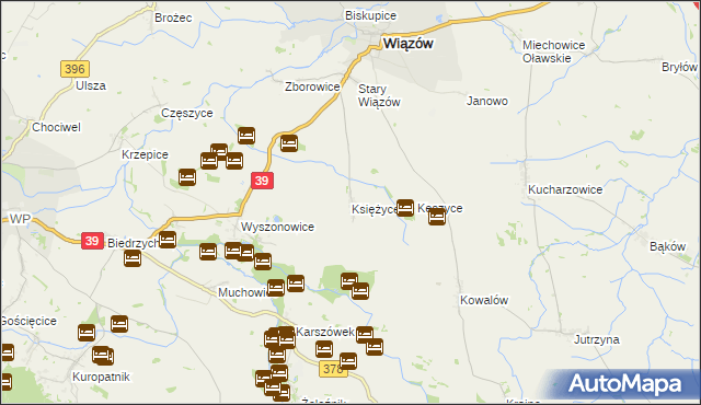 mapa Księżyce, Księżyce na mapie Targeo