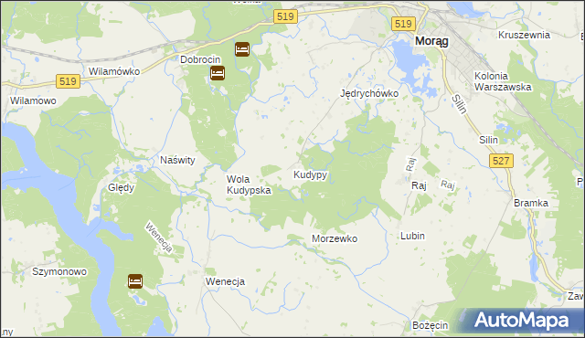 mapa Kudypy gmina Morąg, Kudypy gmina Morąg na mapie Targeo