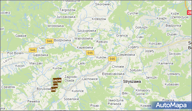 mapa Kuków gmina Stryszawa, Kuków gmina Stryszawa na mapie Targeo