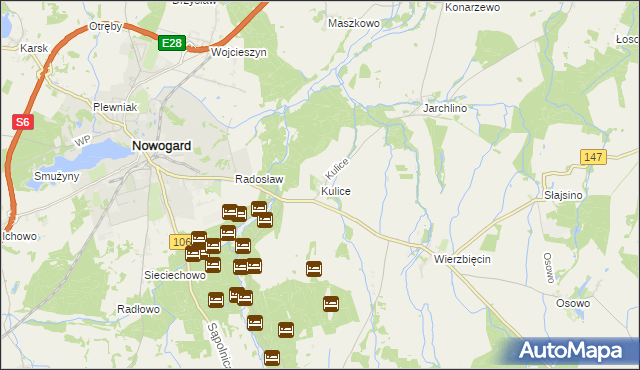 mapa Kulice gmina Nowogard, Kulice gmina Nowogard na mapie Targeo