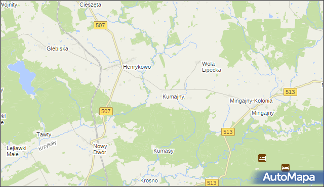 mapa Kumajny, Kumajny na mapie Targeo