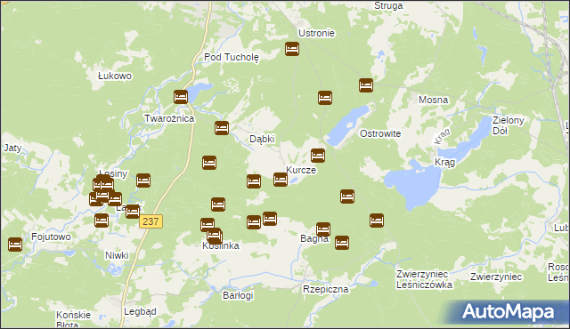 mapa Kurcze gmina Czersk, Kurcze gmina Czersk na mapie Targeo