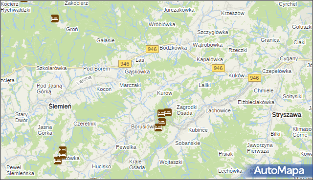 mapa Kurów gmina Stryszawa, Kurów gmina Stryszawa na mapie Targeo