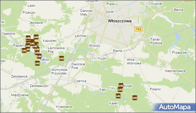 mapa Kuzki gmina Włoszczowa, Kuzki gmina Włoszczowa na mapie Targeo