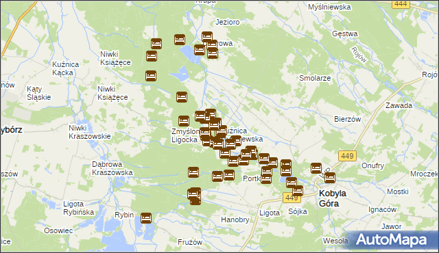 mapa Kuźnica Myślniewska, Kuźnica Myślniewska na mapie Targeo