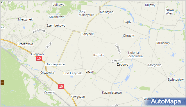 mapa Kuźniki gmina Obrowo, Kuźniki gmina Obrowo na mapie Targeo