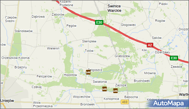 mapa Ładawy gmina Świnice Warckie, Ładawy gmina Świnice Warckie na mapie Targeo