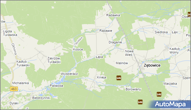 mapa Łąka gmina Zębowice, Łąka gmina Zębowice na mapie Targeo