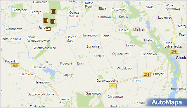 mapa Łanięta gmina Chodecz, Łanięta gmina Chodecz na mapie Targeo