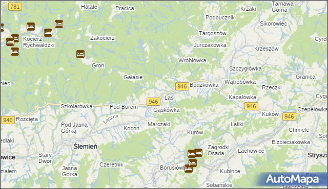 mapa Las gmina Ślemień, Las gmina Ślemień na mapie Targeo