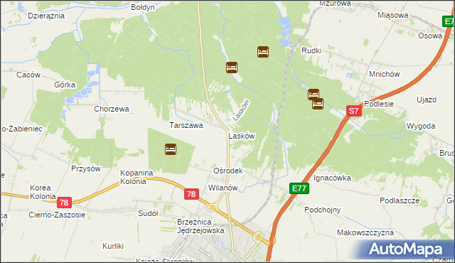 mapa Lasków gmina Jędrzejów, Lasków gmina Jędrzejów na mapie Targeo