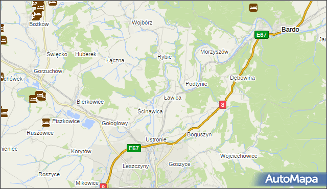 mapa Ławica gmina Kłodzko, Ławica gmina Kłodzko na mapie Targeo