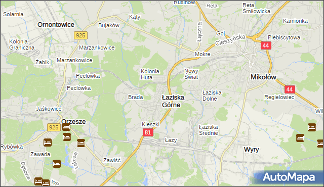 mapa Łaziska Górne, Łaziska Górne na mapie Targeo