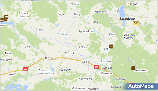mapa Łazy gmina Szczutowo, Łazy gmina Szczutowo na mapie Targeo
