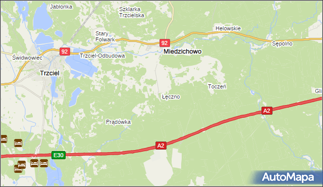 mapa Łęczno gmina Miedzichowo, Łęczno gmina Miedzichowo na mapie Targeo