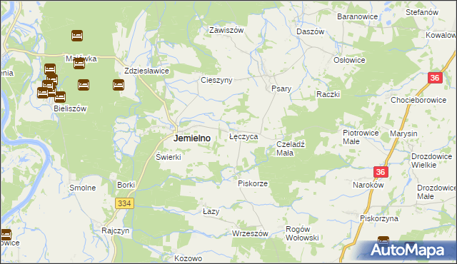 mapa Łęczyca gmina Jemielno, Łęczyca gmina Jemielno na mapie Targeo