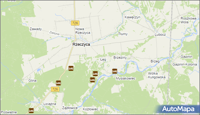 mapa Łęg gmina Rzeczyca, Łęg gmina Rzeczyca na mapie Targeo