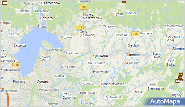 mapa Łękawica powiat żywiecki, Łękawica powiat żywiecki na mapie Targeo