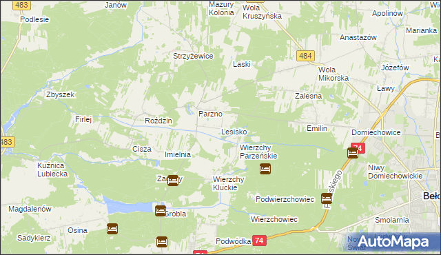 mapa Lesisko gmina Kluki, Lesisko gmina Kluki na mapie Targeo