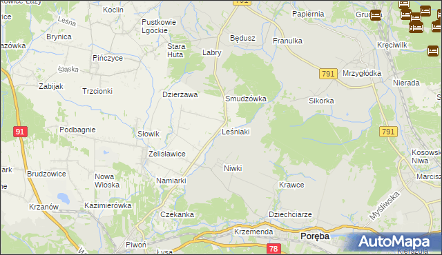mapa Leśniaki gmina Siewierz, Leśniaki gmina Siewierz na mapie Targeo
