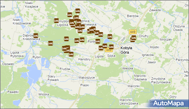 mapa Ligota gmina Kobyla Góra, Ligota gmina Kobyla Góra na mapie Targeo