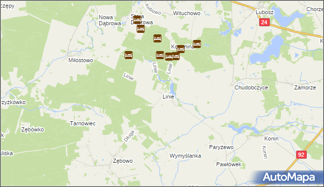 mapa Linie gmina Lwówek, Linie gmina Lwówek na mapie Targeo