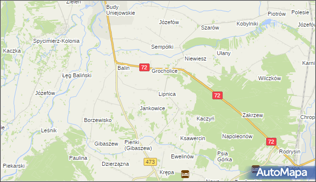 mapa Lipnica gmina Poddębice, Lipnica gmina Poddębice na mapie Targeo