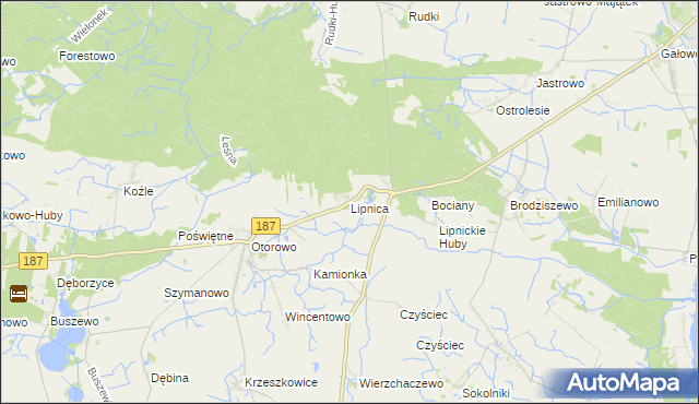 mapa Lipnica gmina Szamotuły, Lipnica gmina Szamotuły na mapie Targeo