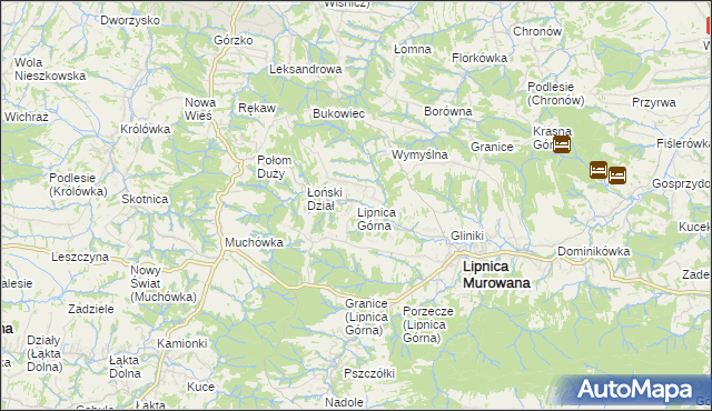 mapa Lipnica Górna gmina Lipnica Murowana, Lipnica Górna gmina Lipnica Murowana na mapie Targeo