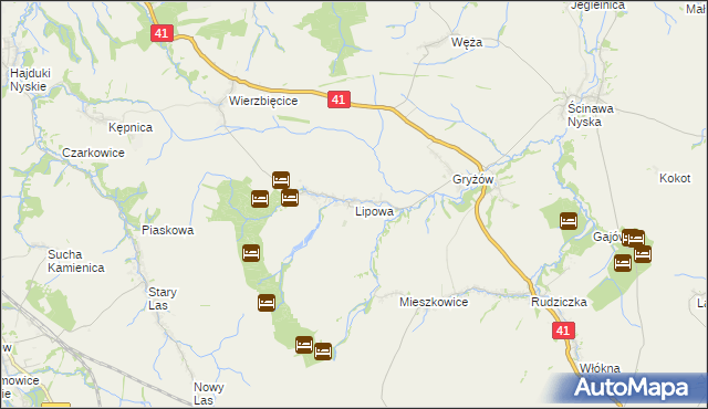 mapa Lipowa gmina Nysa, Lipowa gmina Nysa na mapie Targeo
