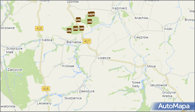 mapa Lisięcice, Lisięcice na mapie Targeo