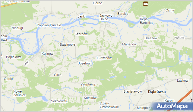 mapa Ludwinów gmina Dąbrówka, Ludwinów gmina Dąbrówka na mapie Targeo