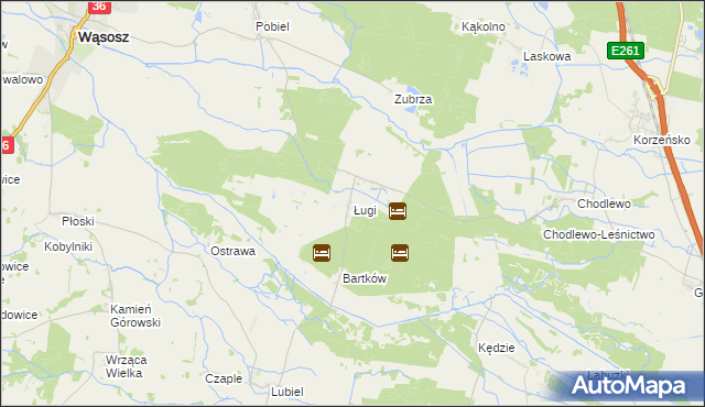 mapa Ługi gmina Wąsosz, Ługi gmina Wąsosz na mapie Targeo