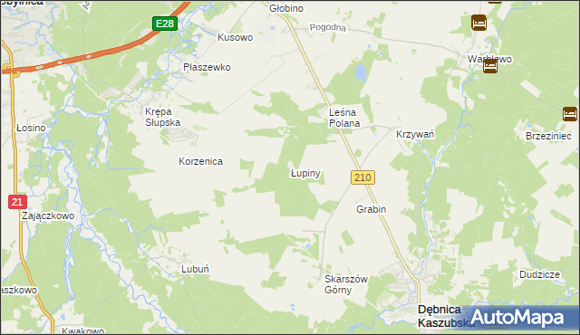 mapa Łupiny gmina Słupsk, Łupiny gmina Słupsk na mapie Targeo