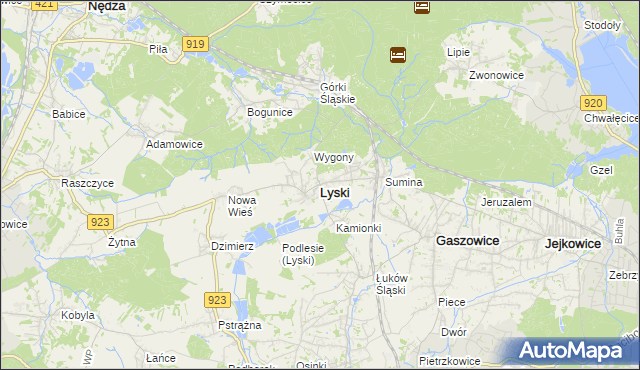 mapa Lyski powiat rybnicki, Lyski powiat rybnicki na mapie Targeo