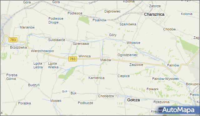 mapa Maków gmina Gołcza, Maków gmina Gołcza na mapie Targeo