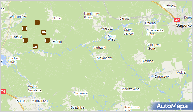 mapa Małachów gmina Końskie, Małachów gmina Końskie na mapie Targeo