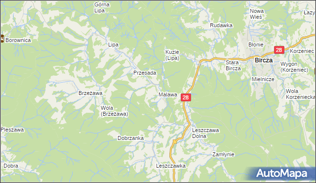 mapa Malawa gmina Bircza, Malawa gmina Bircza na mapie Targeo