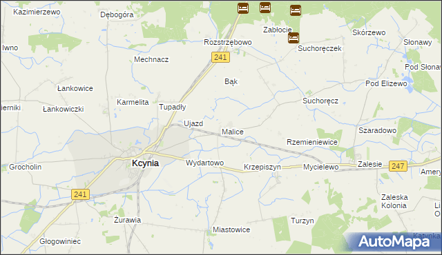 mapa Malice gmina Kcynia, Malice gmina Kcynia na mapie Targeo