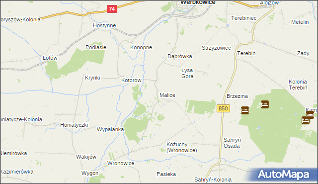 mapa Malice gmina Werbkowice, Malice gmina Werbkowice na mapie Targeo