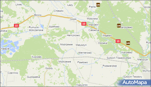 mapa Maluszyn gmina Szczutowo, Maluszyn gmina Szczutowo na mapie Targeo